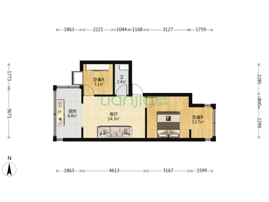 书林街59号 2室1厅1卫 46平方