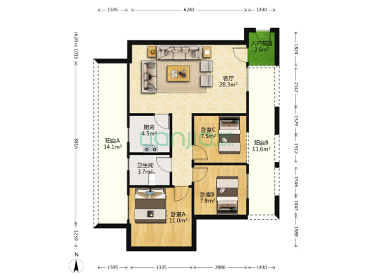明信鹭湾B区 3室1厅1卫 87平方