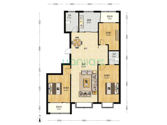 四达新村东区 3室1厅2卫 145平方
