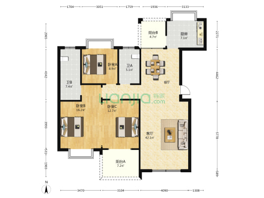 文苑壹號 3室1厅2卫 137平方