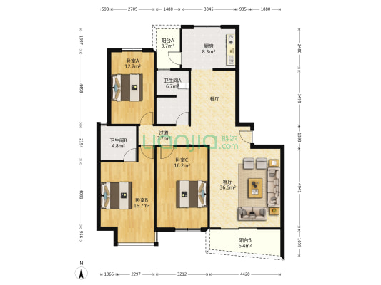 水景嘉苑 3室1厅2卫 143平方