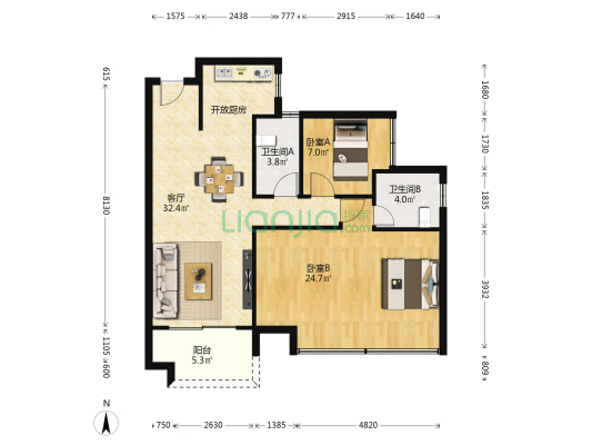 龙光御学府 2室1厅2卫 87平方