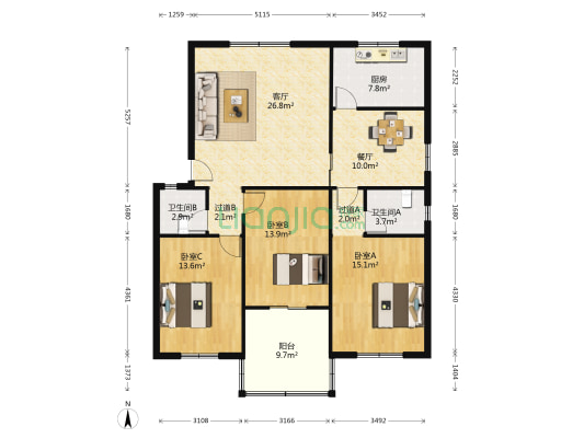 秦陵社区 3室2厅2卫 130平方