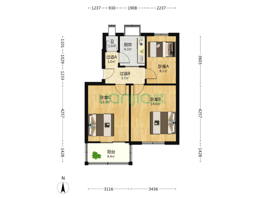 解放路113号 3室0厅1卫 65平方