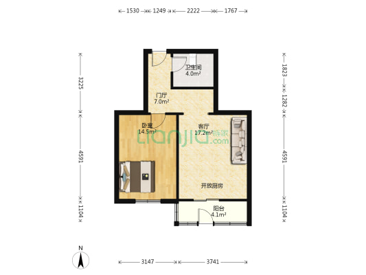 普天里 1室1厅1卫 57平方