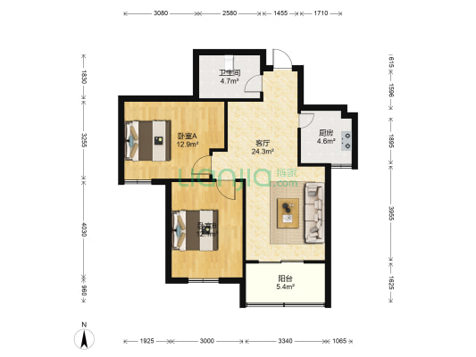 飞凤水岸 2室1厅1卫 76平方