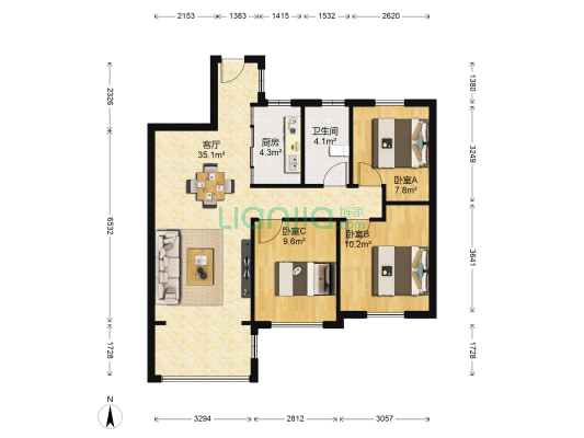 新力金沙湾 3室1厅1卫 89平方