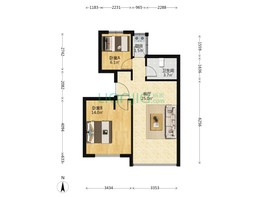 银杏苑(三林) 2室1厅1卫 67平方