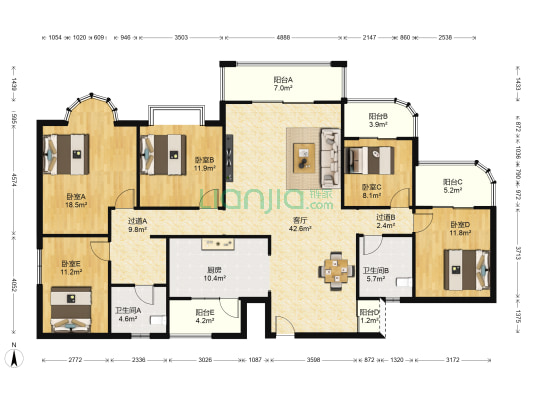 乐天花园 5室1厅2卫 183平方