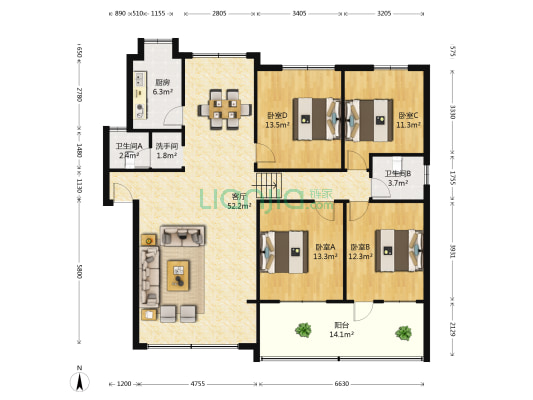 中国工商银行单位房岳阳开发区支行 4室1厅3卫 144平方