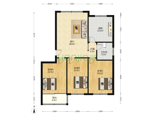 明远新苑小区 3室1厅1卫 121平方