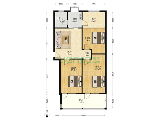 建胜路26号院 3室2厅1卫 114平方