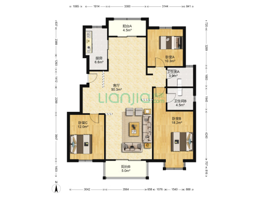 东方龙湖湾东湖苑 3室1厅2卫 129平方