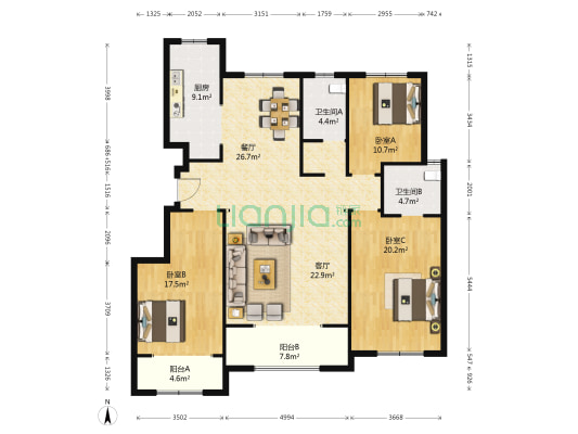 宏成御苑 3室2厅2卫 152平方