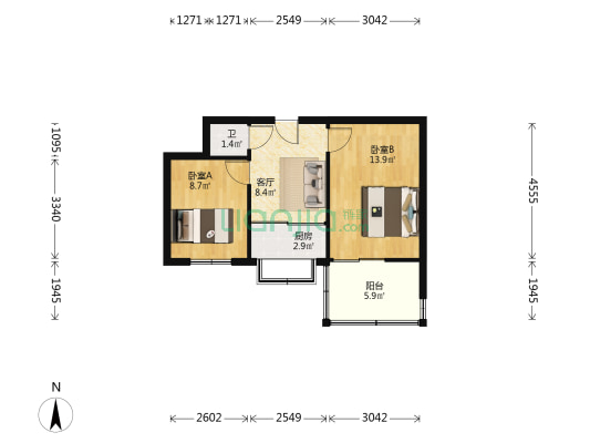 西安市公交一公司3号家属院 2室1厅1卫 48平方