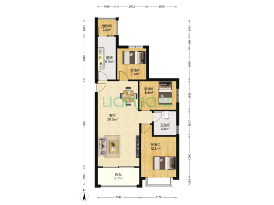 恒大世纪广场 3室1厅1卫 115平方