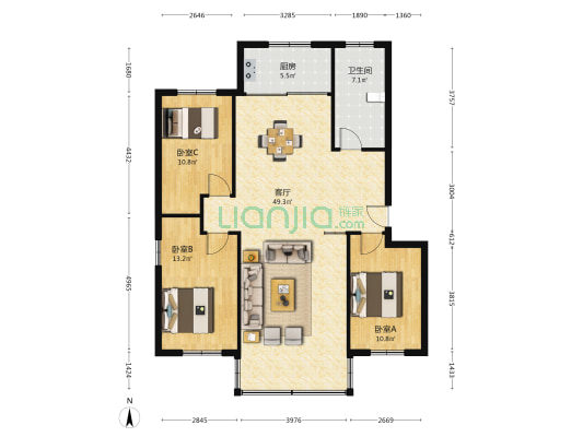佳城理想之城 3室1厅1卫 120平方