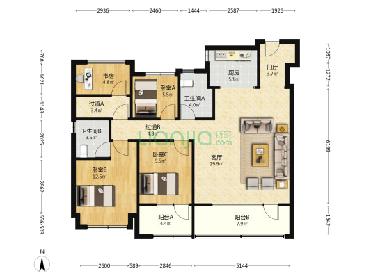 绿城和锦诚园 4室1厅2卫 127平方