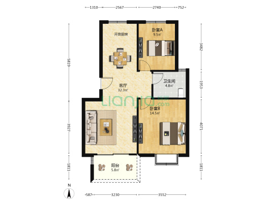马厍花苑三期 2室1厅1卫 81平方