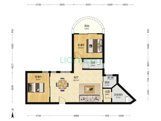 侨宏花园 2室1厅2卫 79平方