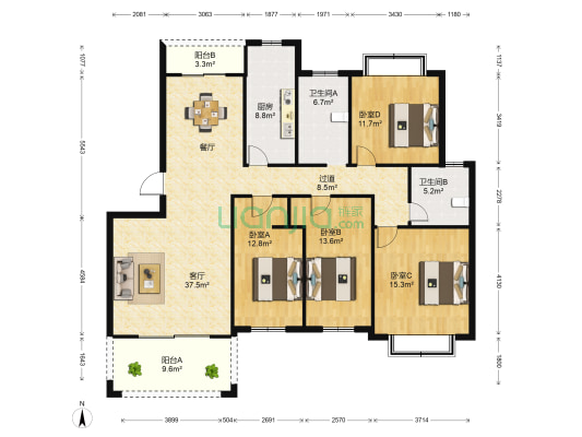 津发小区 4室1厅2卫 167平方
