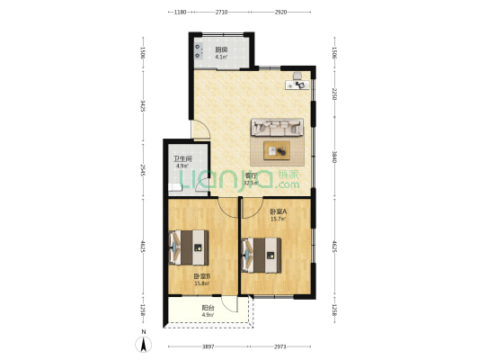 月渡新村 2室1厅1卫 92平方