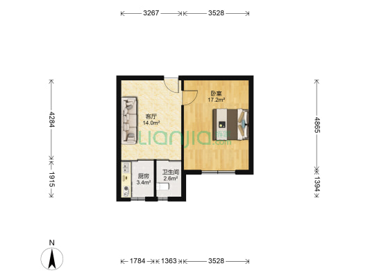 鸿伯园小区 1室1厅1卫 51平方