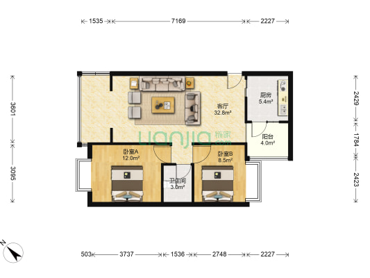 交大靓典 2室1厅1卫 81平方
