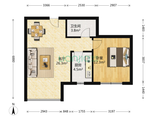 多伦多花园 1室1厅1卫 61平方