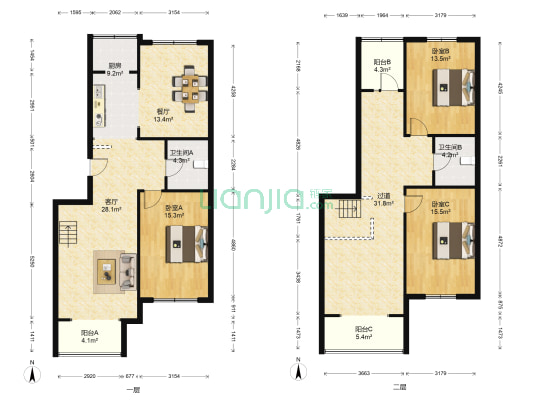 远大都市绿洲一期 3室2厅2卫 168平方