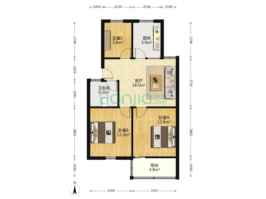 西横河新村一区 3室1厅1卫 82平方