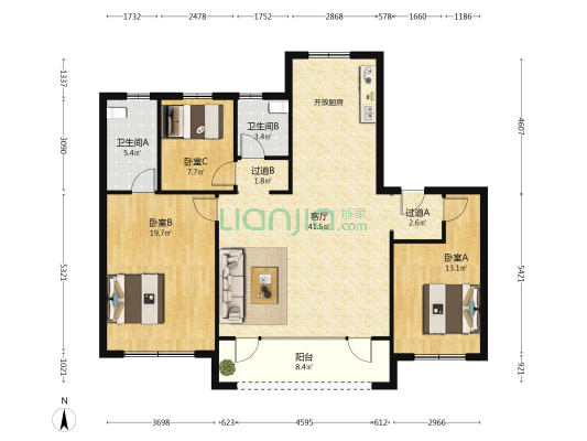 永合华府 3室1厅2卫 135平方