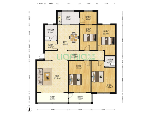 银枫小区 4室2厅2卫 172平方