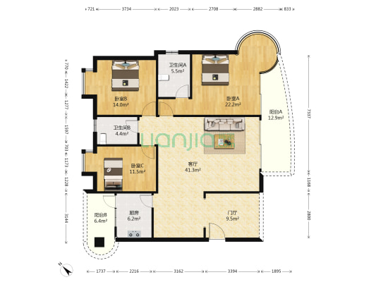 CLD未来城 3室1厅2卫 139平方
