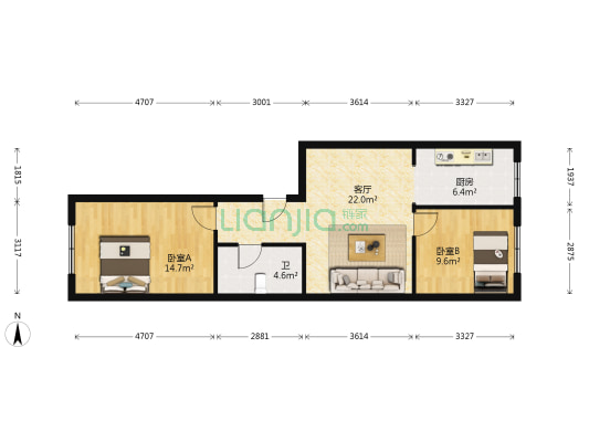环贸公馆 2室1厅1卫 93平方