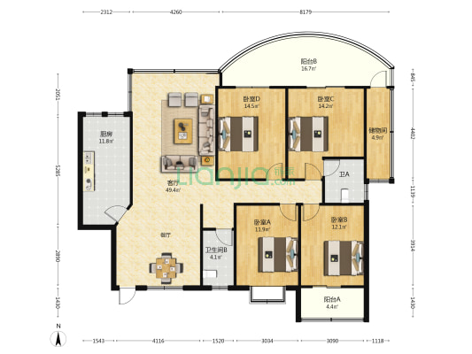 外滩珑庭 4室1厅2卫 180平方