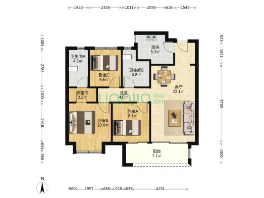 绿地新里城名仕公馆E02 3室1厅2卫 99平方