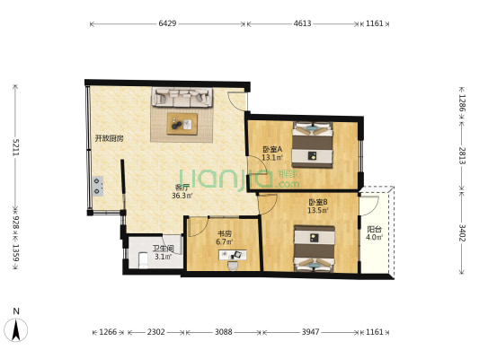 驰天晨园 3室1厅1卫 91平方