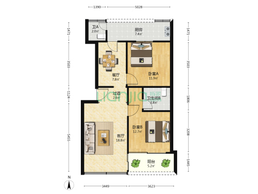 嘉年华小区 2室2厅2卫 78平方