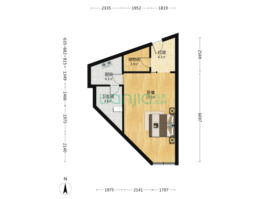 公众大厦 1室0厅1卫 60平方