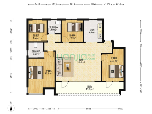 天一仁和·宸璟锦里 4室2厅2卫 125平方