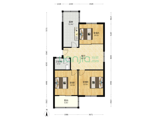 家具厂商住楼 3室1厅1卫 92平方