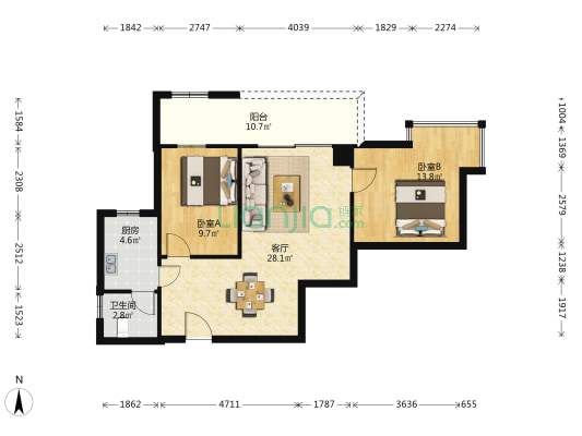 都市丽景 2室1厅1卫 87平方