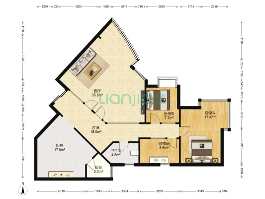 锦江时代花园 2室1厅1卫 152平方