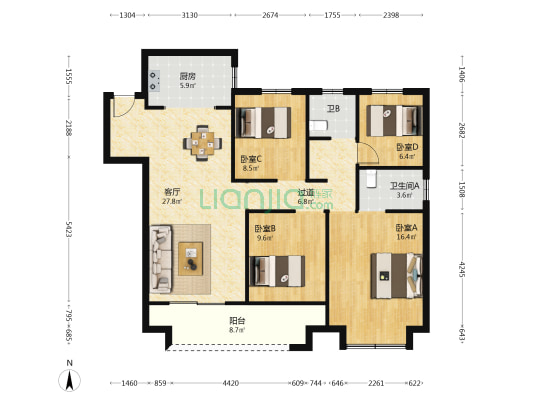 长坝泓成花园 4室1厅2卫 129平方