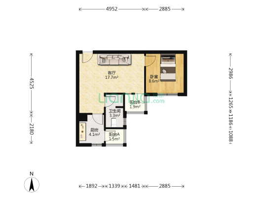 竹林尚书 1室1厅1卫 48平方