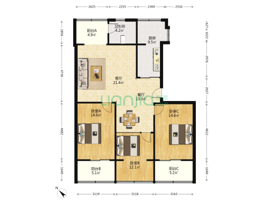 城隍庙街48号 3室2厅1卫 120平方