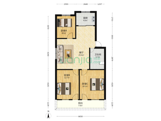 福建省委政法委宿舍 3室1厅1卫 104平方