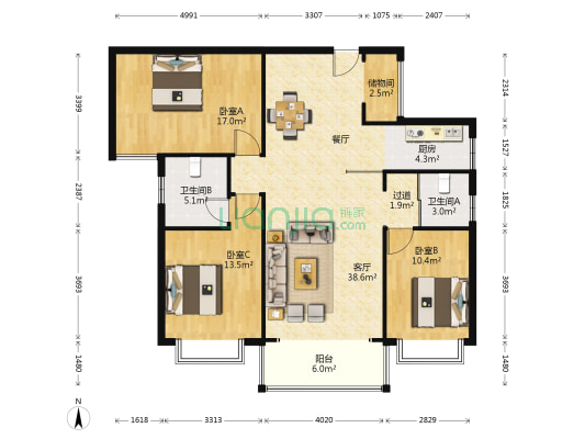 禧诚雁巢 3室1厅2卫 133平方