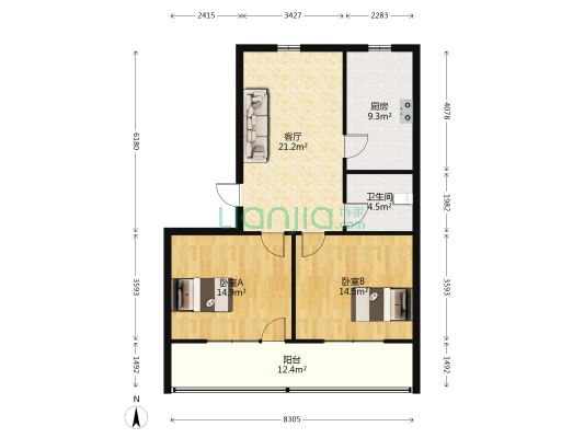 光明住宅小区 2室1厅1卫 101平方
